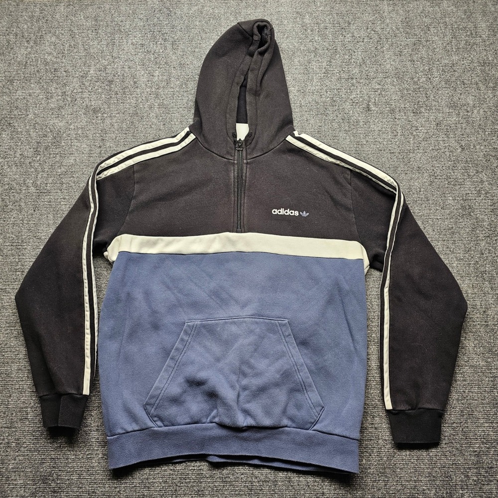 Adidas Originals Mens Quarter Zip Hoodie Black Blue Colorblock HF0267 Size M